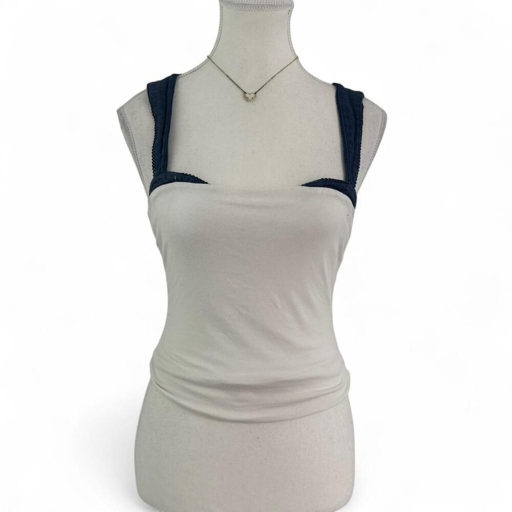 Free People Women’s White + Blue Strap Fitted Tank Top Size XS